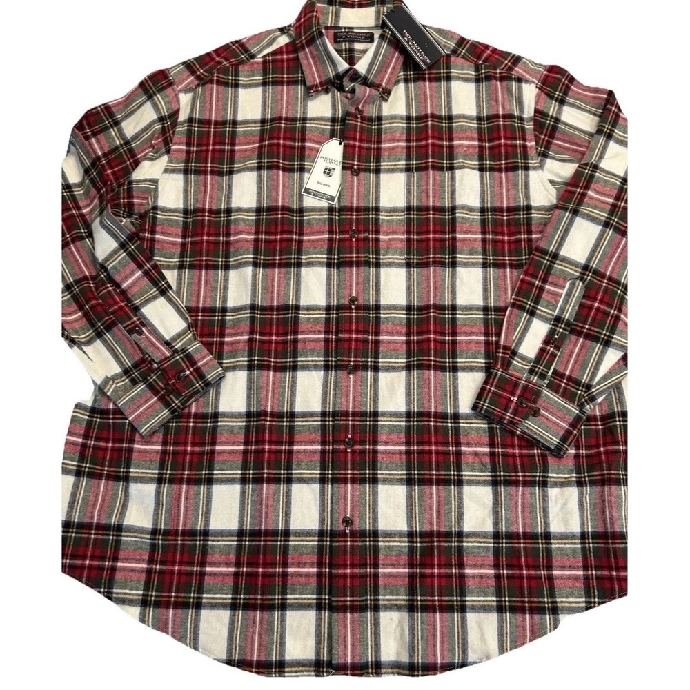 New Men's Flannel Shirt 3XB Roundtree & Yorke Button Down Red Offwhite‎ Black